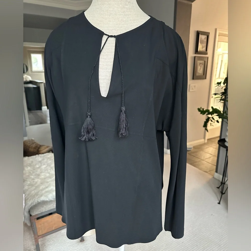 Vince black tunic with tassel tie, size large - Picture 3 of 9